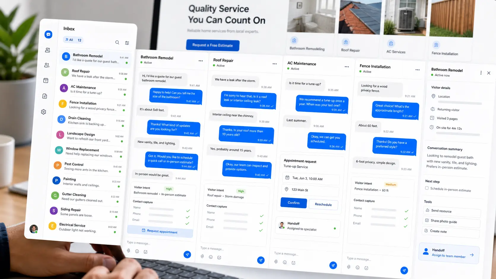 Multiple AI website chat threads and lead capture cards