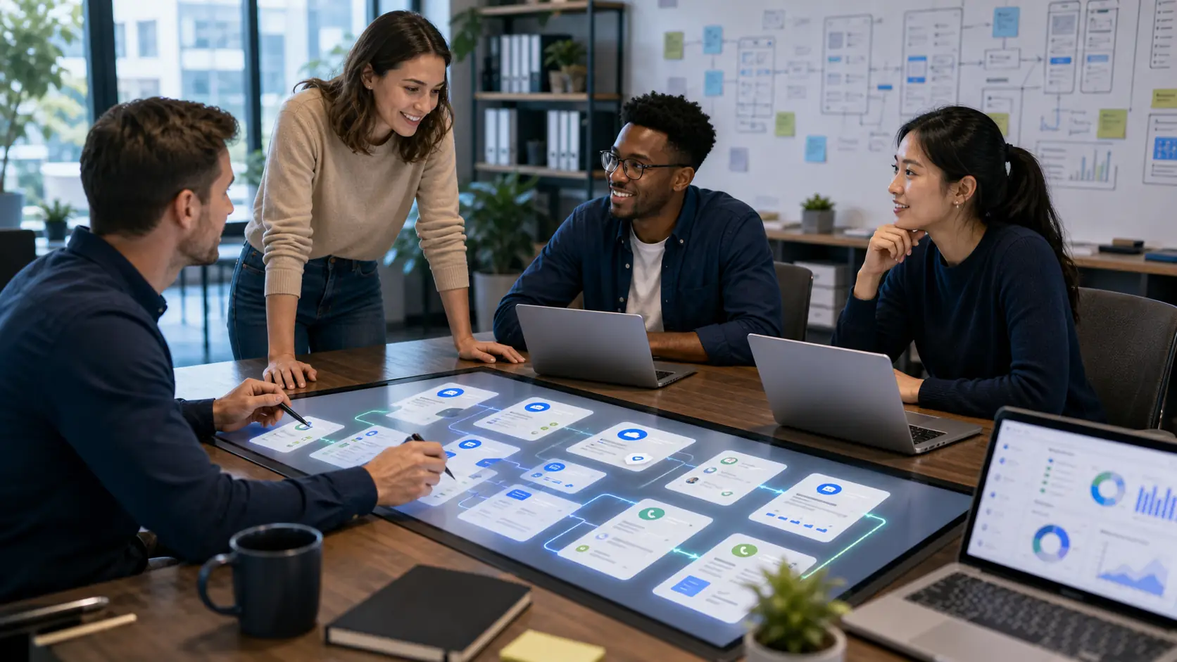 Aitele team collaborating on AI communications, phone routing, customer records, and service business workflows