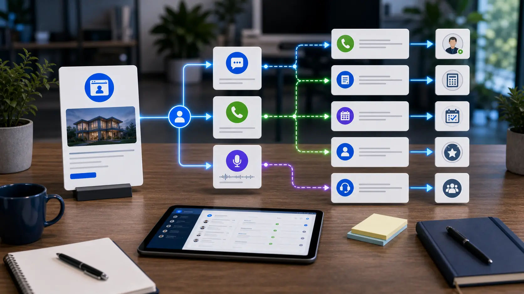 AI handoff board routing chats and calls to business teams