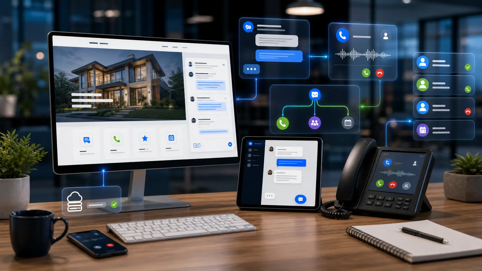 Aitele service stack showing website, hosting, SEO, AI chat, AI voice reception, software, and booked customers
