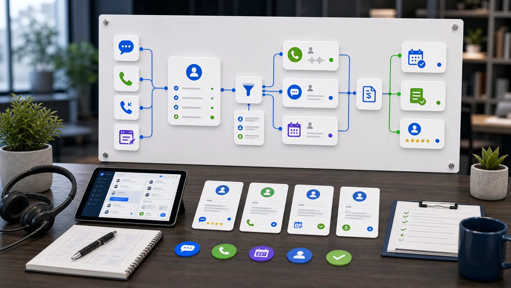 Aitele solution workflow mapping website visitors, chat messages, phone calls, AI intake, qualification, routing, and follow-up