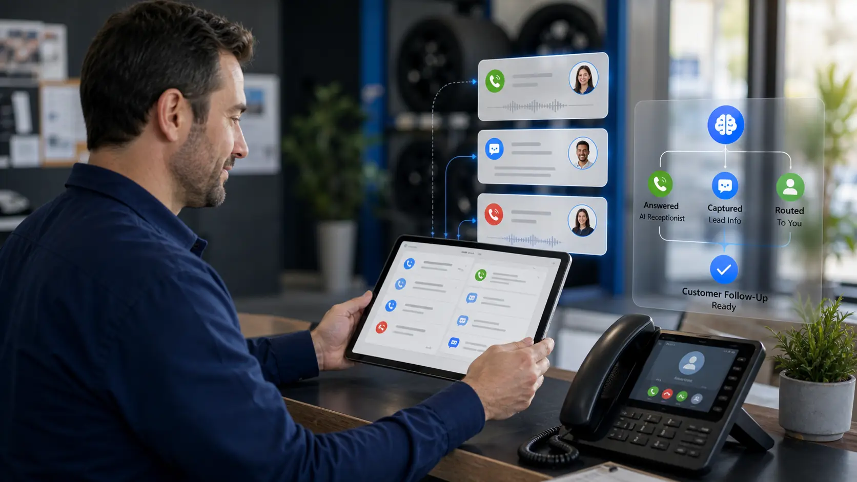 Aitele AI voice reception and chat routing solution showing answered calls, captured lead information, and customer follow-up ready